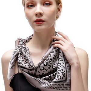 🎉AVAILABLE  Silk Satin Grey Leopard Print Scarf